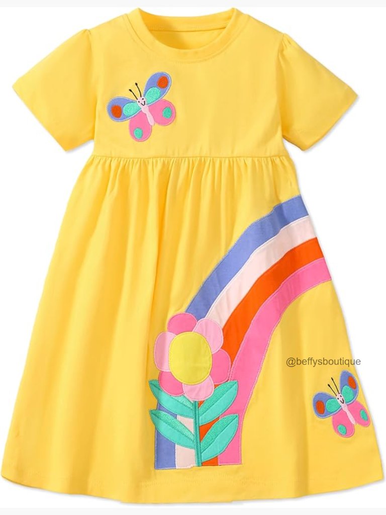 Toddler Girls Casual Summer Dress Cotton Short Sleeve A-Line Sundress 1-7 Years